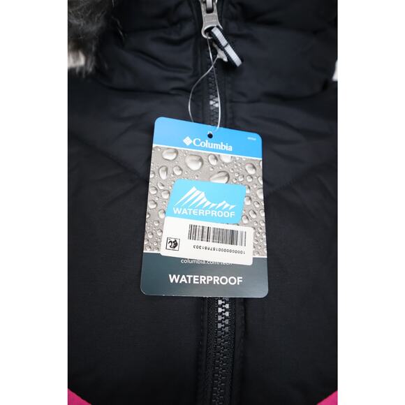 Columbia Girls Black and Pink Waterproof Hooded Puffer Jacket Size Youth L - Picture 3 of 6